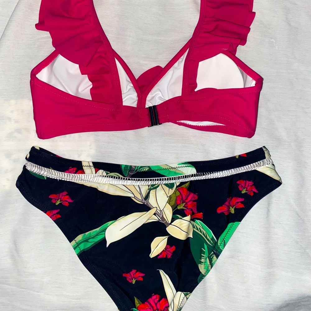 Pink / black floral bikini SIZE SMALL .